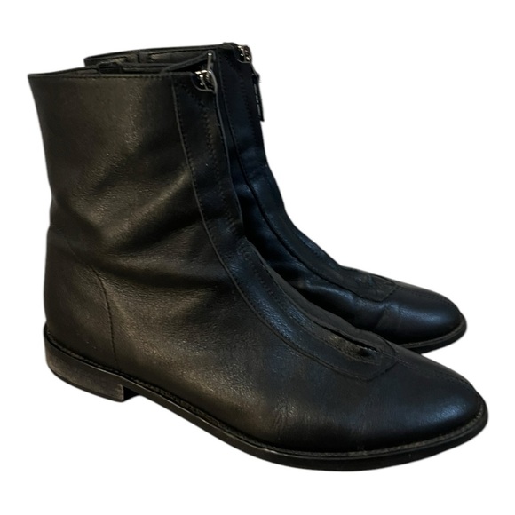 A. Soliani 38.5 Black Leather Ankle Boots Booties Mid Calf US 38 Zipper - Picture 1 of 8